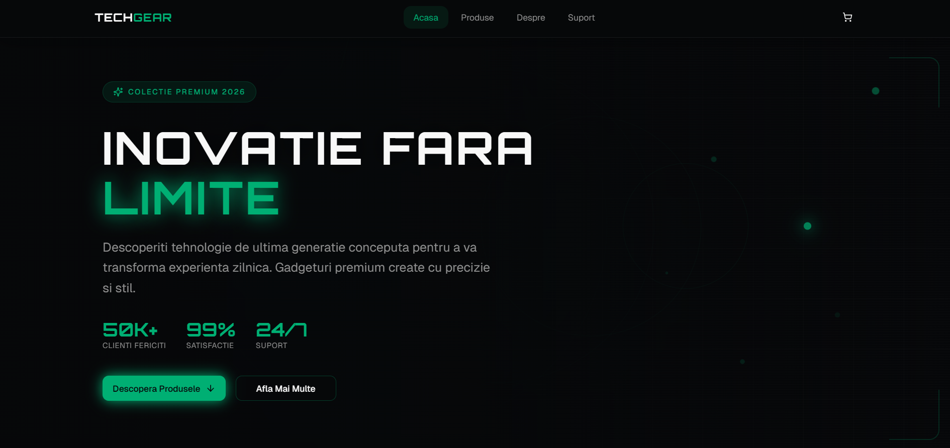 TechGear — magazin online gadgeturi — Magazin online pentru gadgeturi premium, cu pagini de produs, coș de cumpărături și pagină de suport.